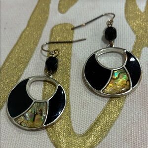 Silver-Tone Black & Abalone Inlay Drop Earrings